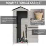 Garden Cabinet Light Gray Wooden 4-Tier Backyard Storage Shed 3 Shelves Lockable Organizer Tin Roof Magnetic Latch - Image 4