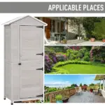 Garden Cabinet Light Gray Wooden 4-Tier Backyard Storage Shed 3 Shelves Lockable Organizer Tin Roof Magnetic Latch - Image 5