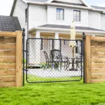 Garden Gate Chain Link Fence Gate, Galvanized Steel Garden Door for Yard Entrance Way, 47.2" x 70.9", Black - Image 10