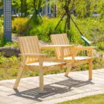 Garden Loveseat with Umbrella Hole Middle Table Natural Wood Tone - Image 2