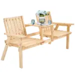 Garden Loveseat with Umbrella Hole Middle Table Natural Wood Tone - Image 11