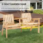 Garden Loveseat with Umbrella Hole Middle Table Natural Wood Tone - Image 4