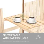 Garden Loveseat with Umbrella Hole Middle Table Natural Wood Tone - Image 5