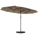 Garden Parasol 14.4 ft. Double-Sided Sun Umbrella with Base, Patio Parasol with LED Solar Lights, Khaki - Image 11