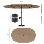 Garden Parasol 14.4 ft. Double-Sided Sun Umbrella with Base, Patio Parasol with LED Solar Lights, Khaki - Image 3