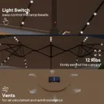 Garden Parasol 14.4 ft. Double-Sided Sun Umbrella with Base, Patio Parasol with LED Solar Lights, Khaki - Image 5