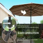 Garden Parasol 14.4 ft. Double-Sided Sun Umbrella with Base, Patio Parasol with LED Solar Lights, Khaki - Image 6