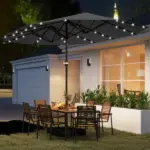 Outsunny Garden Parasol 14.4ft Double-Sided Sun Umbrella with Base, Patio Parasol with LED Solar Lights, Gray - Image 2