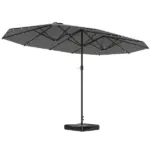 Outsunny Garden Parasol 14.4ft Double-Sided Sun Umbrella with Base, Patio Parasol with LED Solar Lights, Gray - Image 11