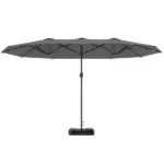 Outsunny Garden Parasol 14.4ft Double-Sided Sun Umbrella with Base, Patio Parasol with LED Solar Lights, Gray