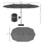Outsunny Garden Parasol 14.4ft Double-Sided Sun Umbrella with Base, Patio Parasol with LED Solar Lights, Gray - Image 3