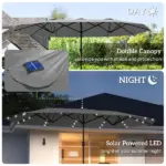 Outsunny Garden Parasol 14.4ft Double-Sided Sun Umbrella with Base, Patio Parasol with LED Solar Lights, Gray - Image 4