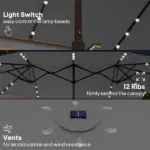 Outsunny Garden Parasol 14.4ft Double-Sided Sun Umbrella with Base, Patio Parasol with LED Solar Lights, Gray - Image 5