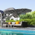 Outsunny Garden Parasol 14.4ft Double-Sided Sun Umbrella with Base, Patio Parasol with LED Solar Lights, Gray - Image 10