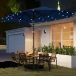 Outsunny Garden Parasol 14.4ft Double-Sided Sun Umbrella with Base, Patio Parasol with LED Solar Lights, Navy Blue - Image 2