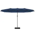 Outsunny Garden Parasol 14.4ft Double-Sided Sun Umbrella with Base, Patio Parasol with LED Solar Lights, Navy Blue