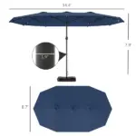 Outsunny Garden Parasol 14.4ft Double-Sided Sun Umbrella with Base, Patio Parasol with LED Solar Lights, Navy Blue - Image 3