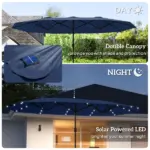 Outsunny Garden Parasol 14.4ft Double-Sided Sun Umbrella with Base, Patio Parasol with LED Solar Lights, Navy Blue - Image 4