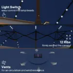 Outsunny Garden Parasol 14.4ft Double-Sided Sun Umbrella with Base, Patio Parasol with LED Solar Lights, Navy Blue - Image 5