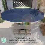 Outsunny Garden Parasol 14.4ft Double-Sided Sun Umbrella with Base, Patio Parasol with LED Solar Lights, Navy Blue - Image 7