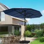 Outsunny Garden Parasol 14.4ft Double-Sided Sun Umbrella with Base, Patio Parasol with LED Solar Lights, Navy Blue - Image 8