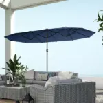 Outsunny Garden Parasol 14.4ft Double-Sided Sun Umbrella with Base, Patio Parasol with LED Solar Lights, Navy Blue - Image 9