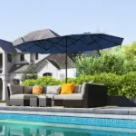 Outsunny Garden Parasol 14.4ft Double-Sided Sun Umbrella with Base, Patio Parasol with LED Solar Lights, Navy Blue - Image 10