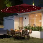 Garden Parasol 14.4ft Double-Sided Sun Umbrella with Base, Patio Parasol with LED Solar Lights, Wine Red - Image 2