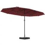 Garden Parasol 14.4ft Double-Sided Sun Umbrella with Base, Patio Parasol with LED Solar Lights, Wine Red - Image 11