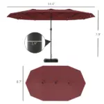 Garden Parasol 14.4ft Double-Sided Sun Umbrella with Base, Patio Parasol with LED Solar Lights, Wine Red - Image 3