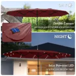 Garden Parasol 14.4ft Double-Sided Sun Umbrella with Base, Patio Parasol with LED Solar Lights, Wine Red - Image 4