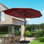 Garden Parasol 14.4ft Double-Sided Sun Umbrella with Base, Patio Parasol with LED Solar Lights, Wine Red - Image 8