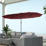 Garden Parasol 14.4ft Double-Sided Sun Umbrella with Base, Patio Parasol with LED Solar Lights, Wine Red - Image 9
