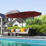Garden Parasol 14.4ft Double-Sided Sun Umbrella with Base, Patio Parasol with LED Solar Lights, Wine Red - Image 10