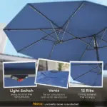 Outsunny Garden Parasol, Double-Sided Sun Umbrella with LED Solar Lights, Patio Parasol for Outdoor, Blue - Image 5