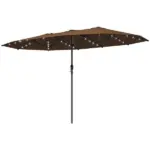 Outsunny Garden Parasol, Double-Sided Sun Umbrella with LED Solar Lights, Patio Parasol for Outdoor, Coffee