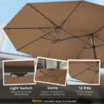 Outsunny Garden Parasol, Double-Sided Sun Umbrella with LED Solar Lights, Patio Parasol for Outdoor, Coffee - Image 5