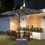 Outsunny Garden Parasol, Double-Sided Sun Umbrella with LED Solar Lights, Patio Parasol for Outdoor, Gray - Image 2