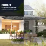 Outsunny Garden Parasol, Double-Sided Sun Umbrella with LED Solar Lights, Patio Parasol for Outdoor, Gray - Image 4