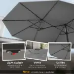Outsunny Garden Parasol, Double-Sided Sun Umbrella with LED Solar Lights, Patio Parasol for Outdoor, Gray - Image 5
