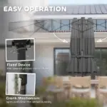 Outsunny Garden Parasol, Double-Sided Sun Umbrella with LED Solar Lights, Patio Parasol for Outdoor, Gray - Image 6