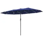 Outsunny Garden Parasol, Double-Sided Sun Umbrella with LED Solar Lights, Patio Parasol for Outdoor, Navy Blue