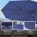 Outsunny Garden Parasol, Double-Sided Sun Umbrella with LED Solar Lights, Patio Parasol for Outdoor, Navy Blue - Image 5