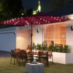 Outsunny Garden Parasol, Double-Sided Sun Umbrella with LED Solar Lights, Patio Parasol for Outdoor, Wine Red - Image 2
