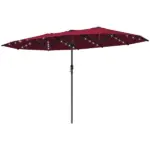 Outsunny Garden Parasol, Double-Sided Sun Umbrella with LED Solar Lights, Patio Parasol for Outdoor, Wine Red