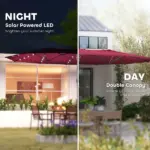 Outsunny Garden Parasol, Double-Sided Sun Umbrella with LED Solar Lights, Patio Parasol for Outdoor, Wine Red - Image 4
