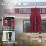 Outsunny Garden Parasol, Double-Sided Sun Umbrella with LED Solar Lights, Patio Parasol for Outdoor, Wine Red - Image 6