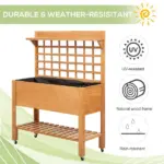 Garden Raised Bed with Shelf Wheels Wooden Planter Box for Vegetables Flowers Brown - Image 4