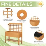 Garden Raised Bed with Shelf Wheels Wooden Planter Box for Vegetables Flowers Brown - Image 6