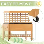 Garden Raised Bed with Shelf Wheels Wooden Planter Box for Vegetables Flowers Brown - Image 7